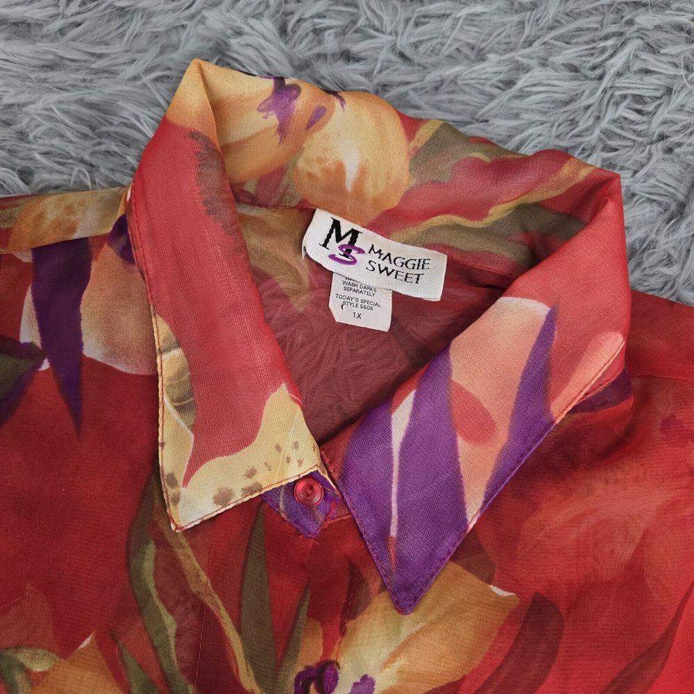 Maggie Sweet Todays Special 5505 Womens 1X Floral L/S Button‎ Up Shear Shirt